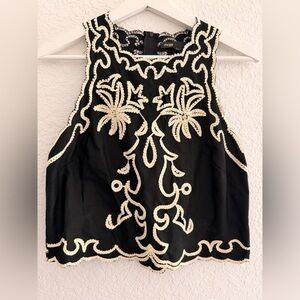 MAJE Lalmeraie Black Cotton Top Palm Tree Embroidery